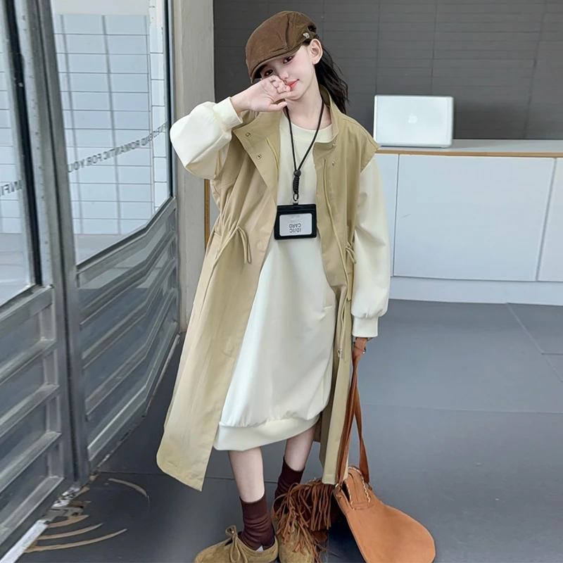 女童风衣外套2025新款洋气中大童秋季洋气炸街上衣春秋款马甲套装
