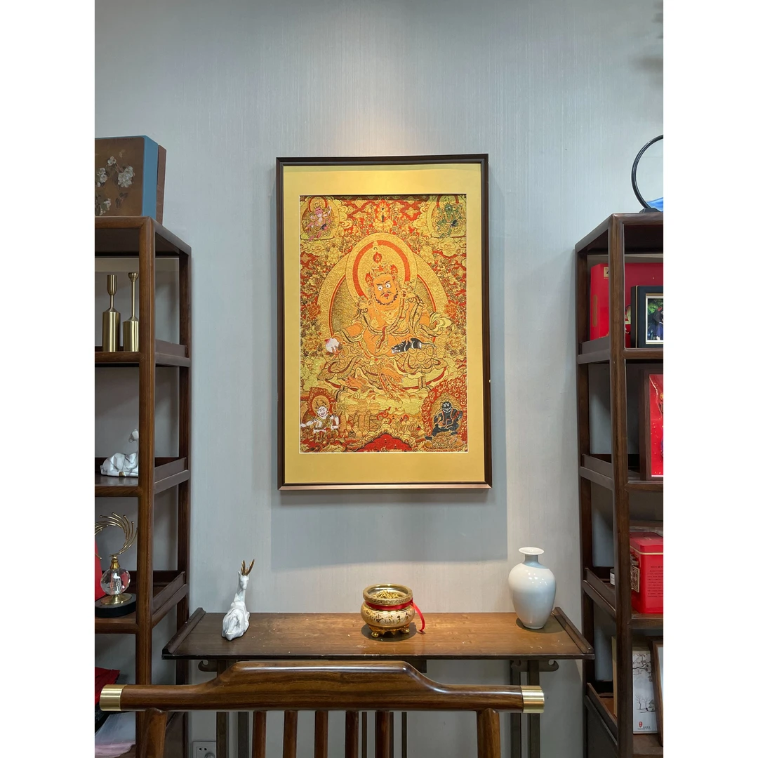 刺绣材质【五路财神】挂画实木装裱办公室玄关茶室书房背景墙装饰画