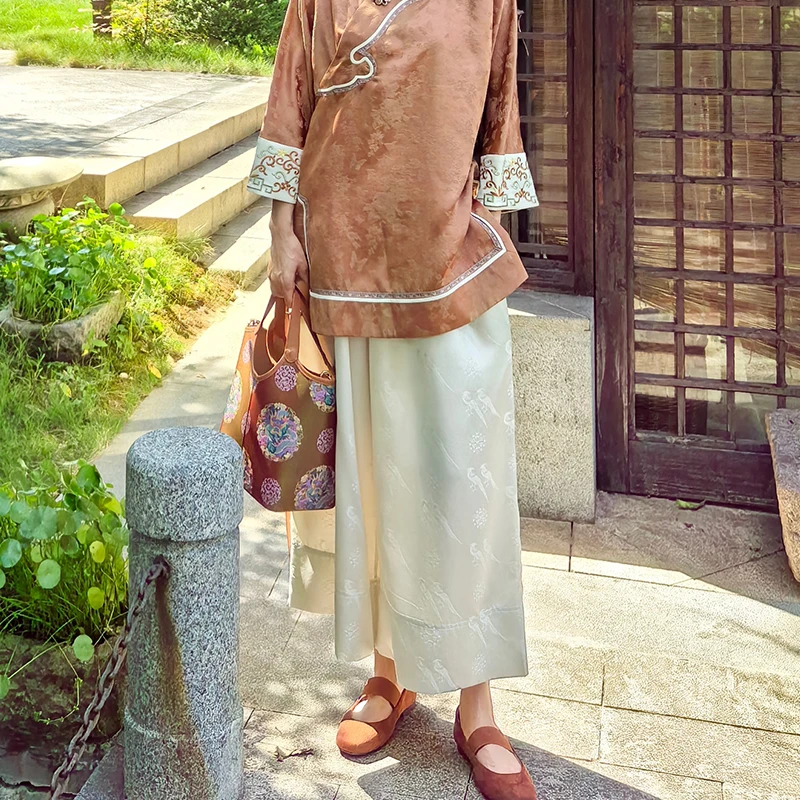 22姆米翟鸟桑蚕丝提花织金桑波缎七分大摆裙裤252212-4-5