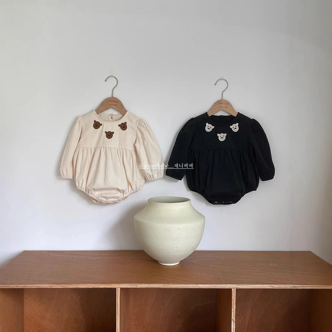婴幼童刺绣可爱小熊爬服长袖三角连体衣套头哈衣