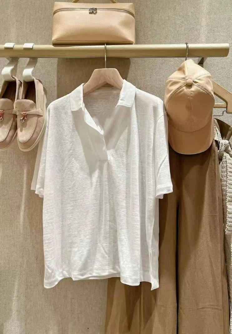 SS251344   LP老钱风翻领莱赛尔亚麻超弹软糯上衣