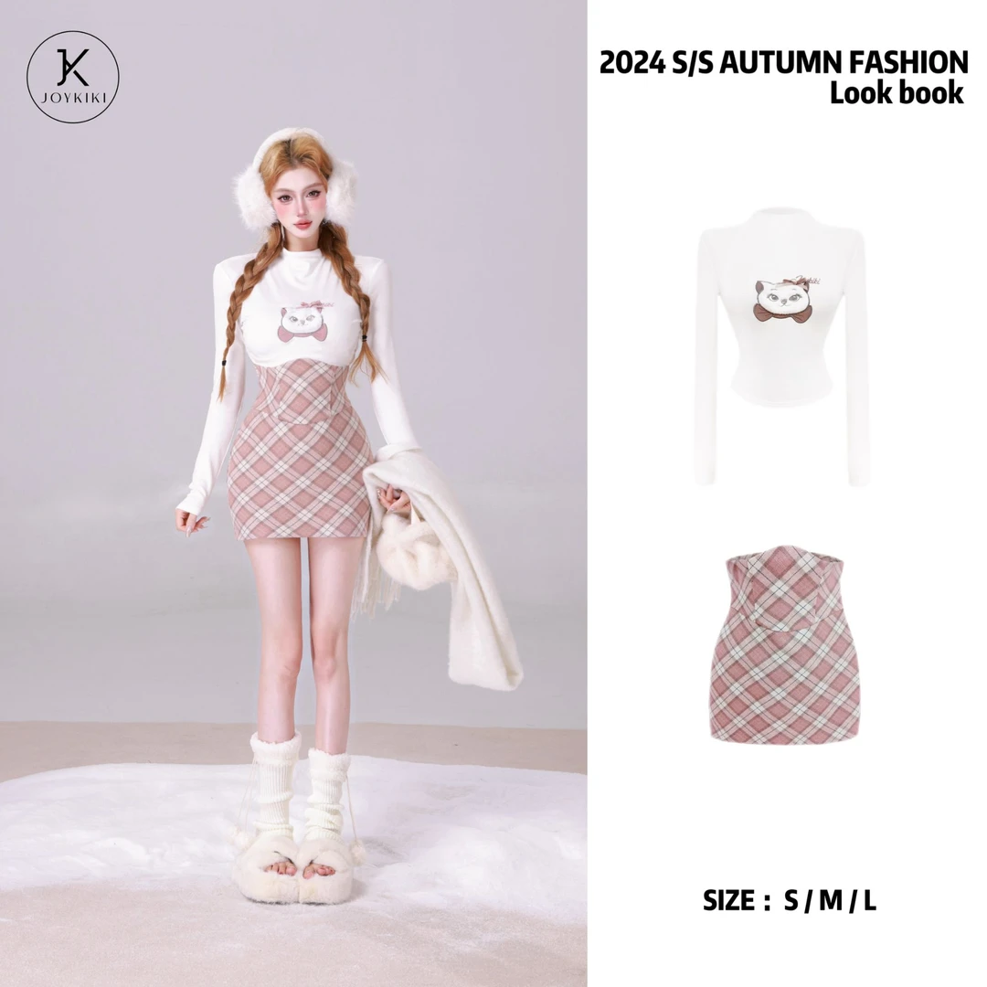 【JOYKIKI 清清!】【猫猫日记】秋冬少女KT猫元素印花半裙 J24D290