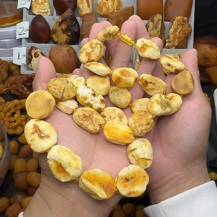 蜜蜡未镶嵌裸石天然蜜蜡白蜡打磨项链