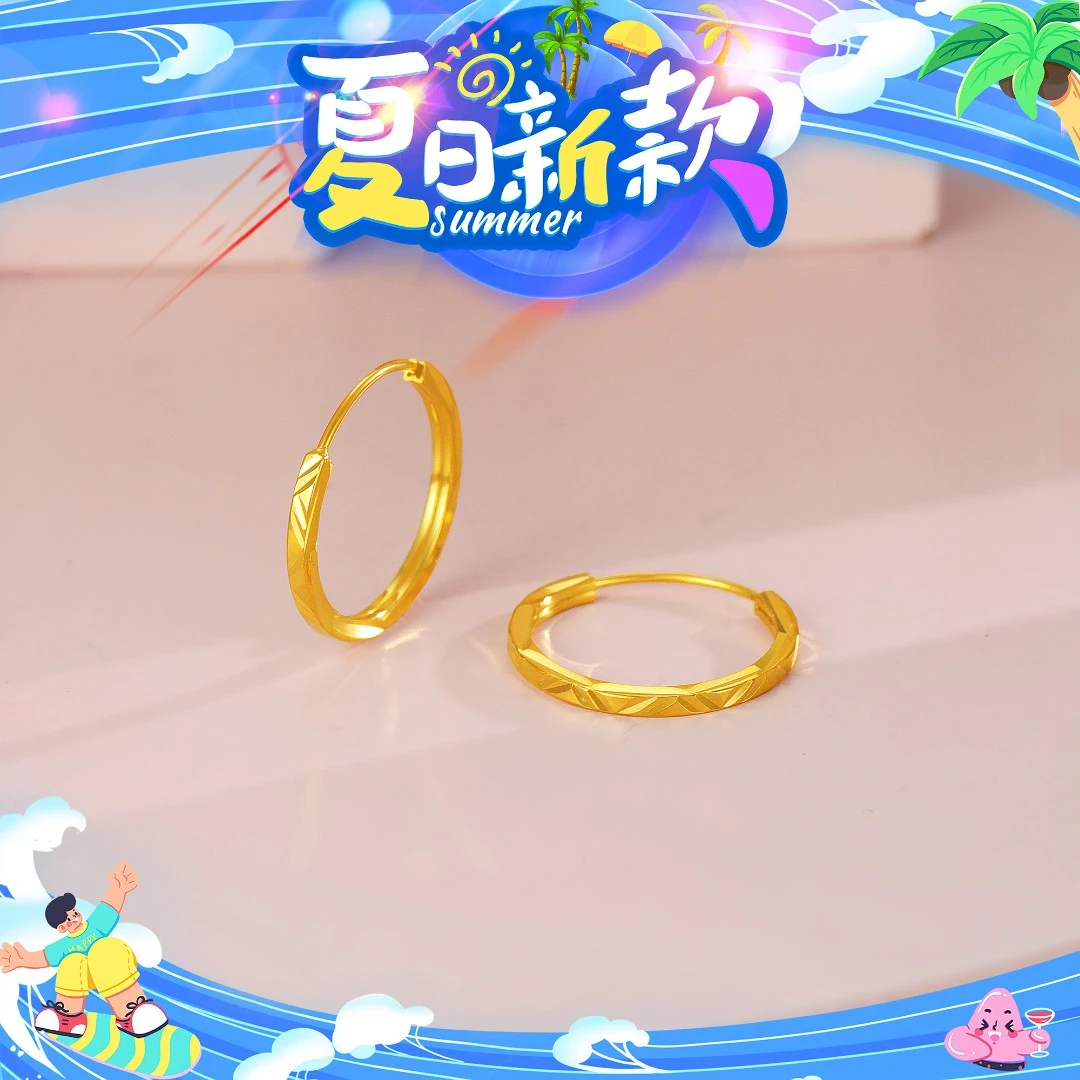 SUNFEEL/赛菲尔【优选店】足金5G金 时尚几何车花耳环5GE00949