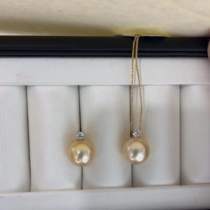 海水珍珠上新金珠王妃耳钉10-11mm18K金镶嵌R**g