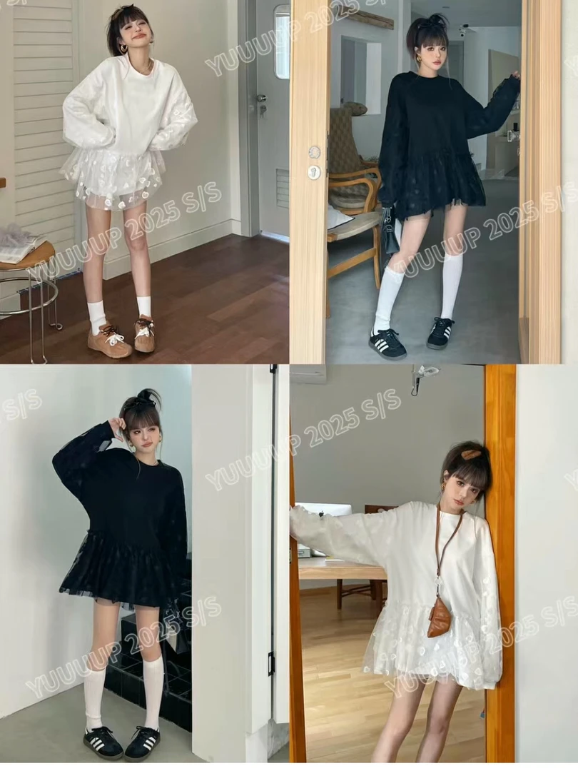 FISH YU 福秒（1yu625103#）爱心蕾丝拼接长袖T恤 2-25