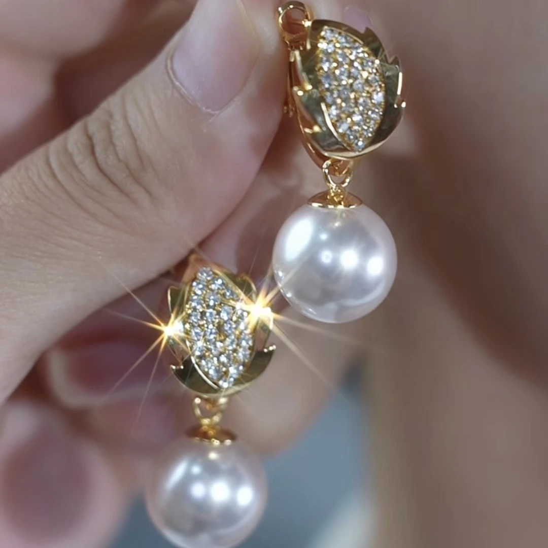 铜合金合成锆石耳饰 【金枝玉叶】气质轻奢精致叶子珠珠流苏耳环