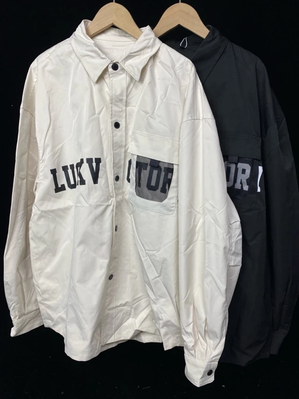 不缩水男士字母印花工装防晒衬衫外套韩版秋季潮流时尚长袖