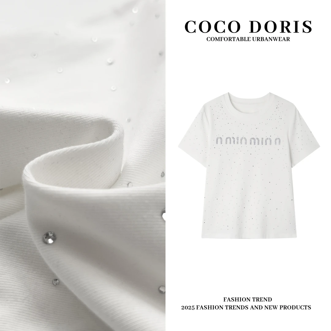 COCO DORIS 2025春夏新款重工字母烫钻T恤通勤休闲百搭上衣0087