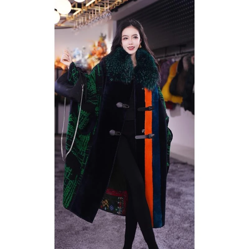【Yongjia】皮毛一体外套19770-2-C时尚设计师冬季中长款