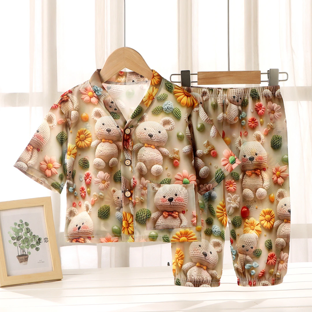 [3D立体]儿童家居服套装男女童儿童睡衣棉绸两件套夏季薄款空调服