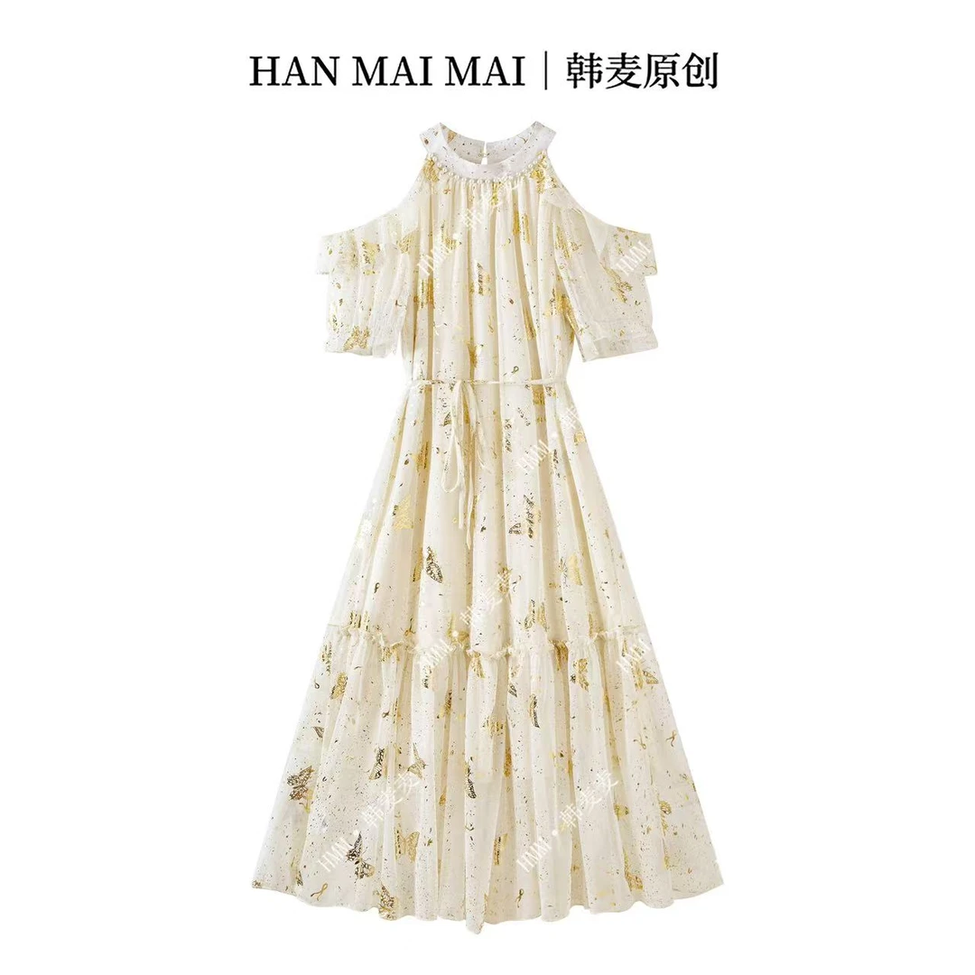 280/欧若风露肩泡泡袖连衣裙女仙女夏季新款设计感长裙子好看