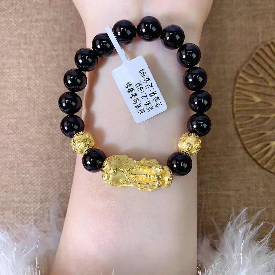 【伟新源】足金999 硬金工艺 招米如意貔貅手串4.11克（卡10mm）