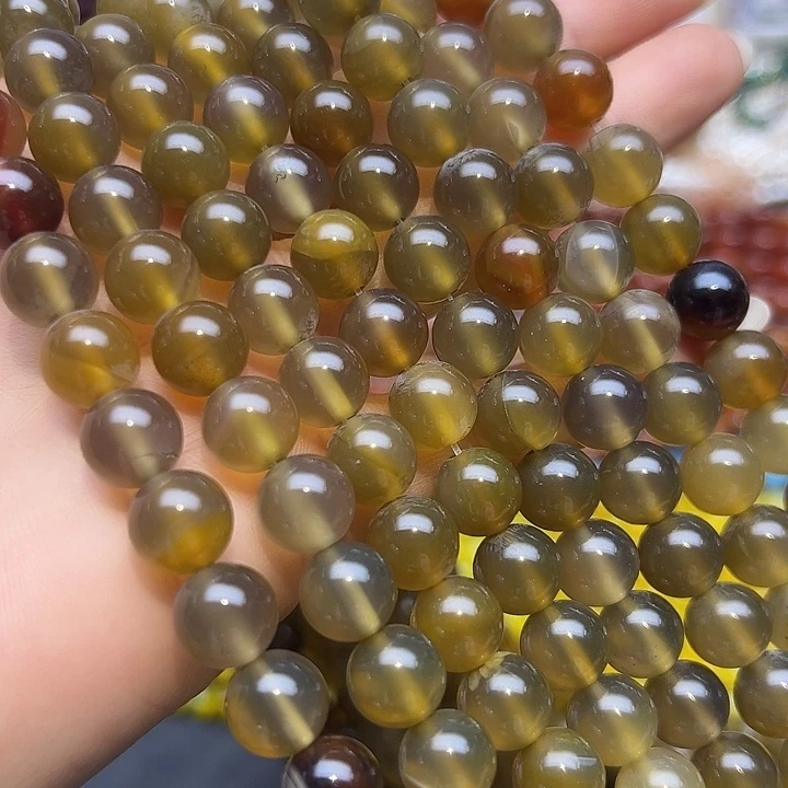 玛瑙/玉髓未镶嵌珠宝半成品T654  10m天然咖啡色玛瑙圆珠一条