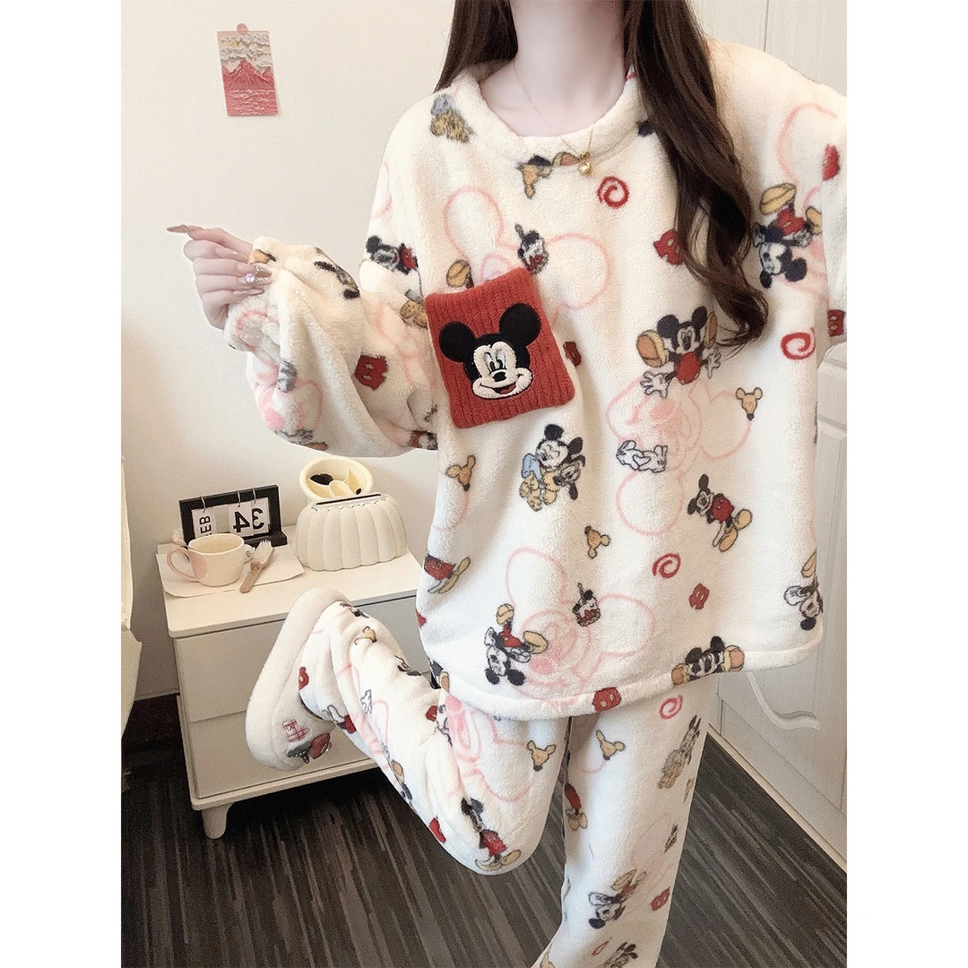 珊瑚绒睡衣女卡通米其2025新款冬季少女加厚加绒法兰绒家居服套装