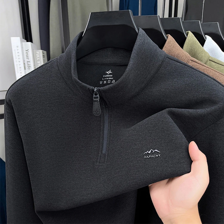 男士秋季半拉链德绒卫衣秋冬新款加厚商务刺绣休闲半高领长袖t恤