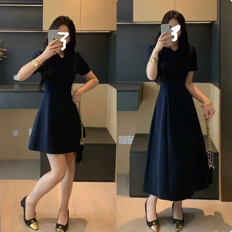 夏季娃娃领连衣裙女收腰显瘦气质裙