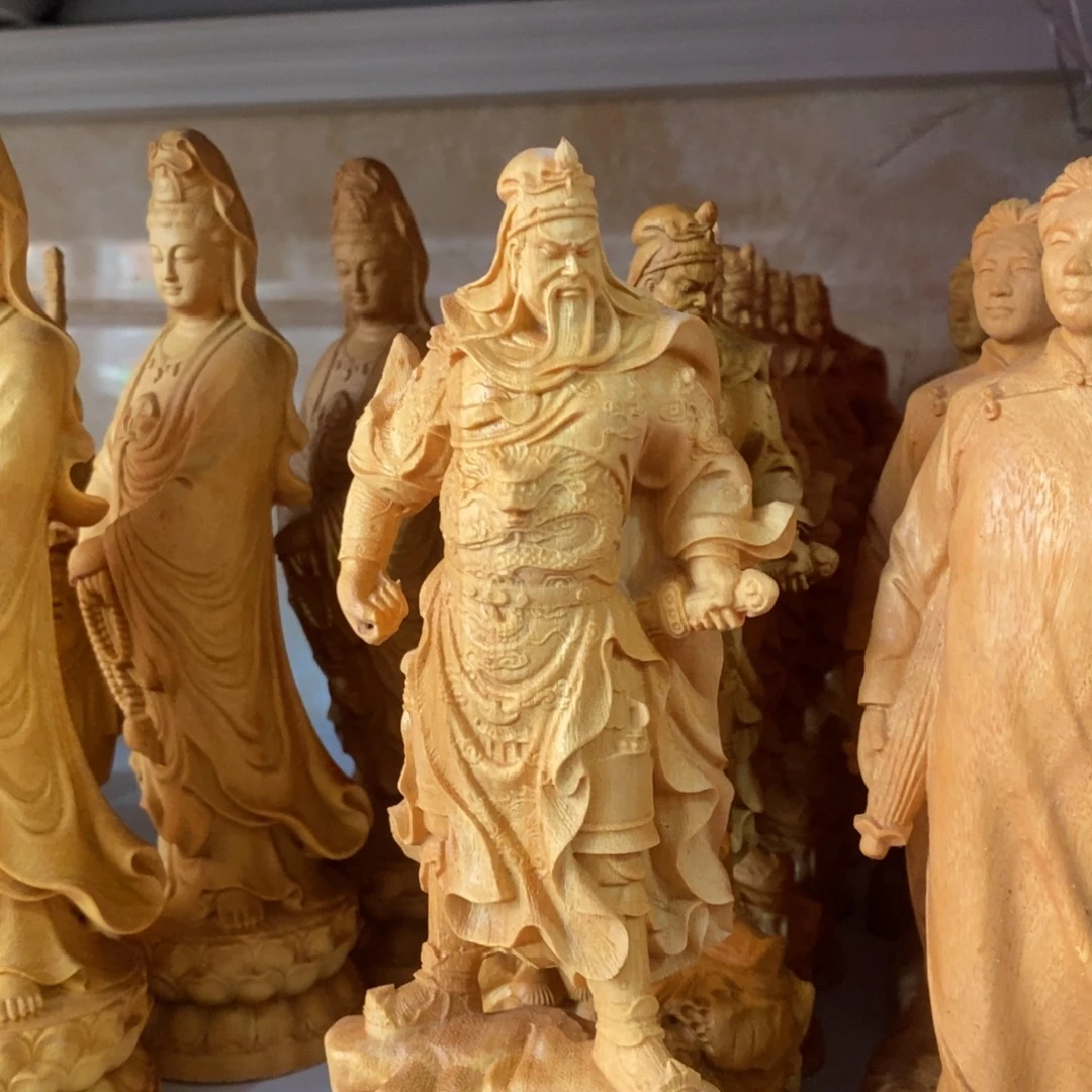 木黄金檀全品礼盒18高横刀披风关公