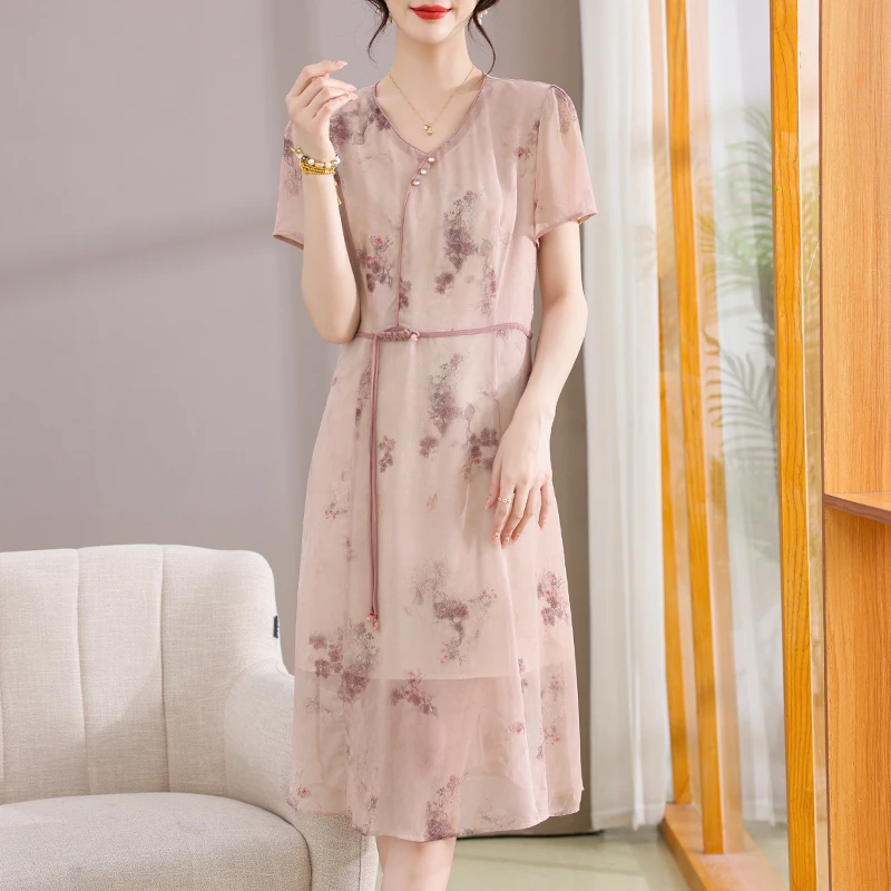 喜卉妈妈夏装连衣裙2025新款中老年女装阔太太洋气新中式国风裙子