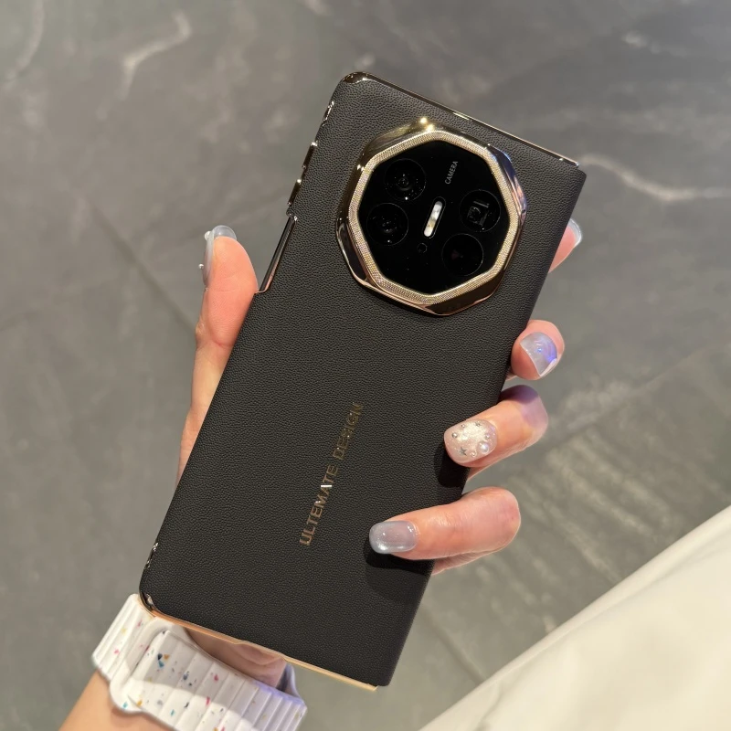 适用华为matex6手机壳全包MateX5新款双中轴翻盖商务简约黑色皮套