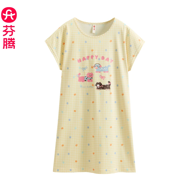 芬腾睡裙睡衣女款2025新款夏季薄款短袖可爱少女连体裙家居服中裙