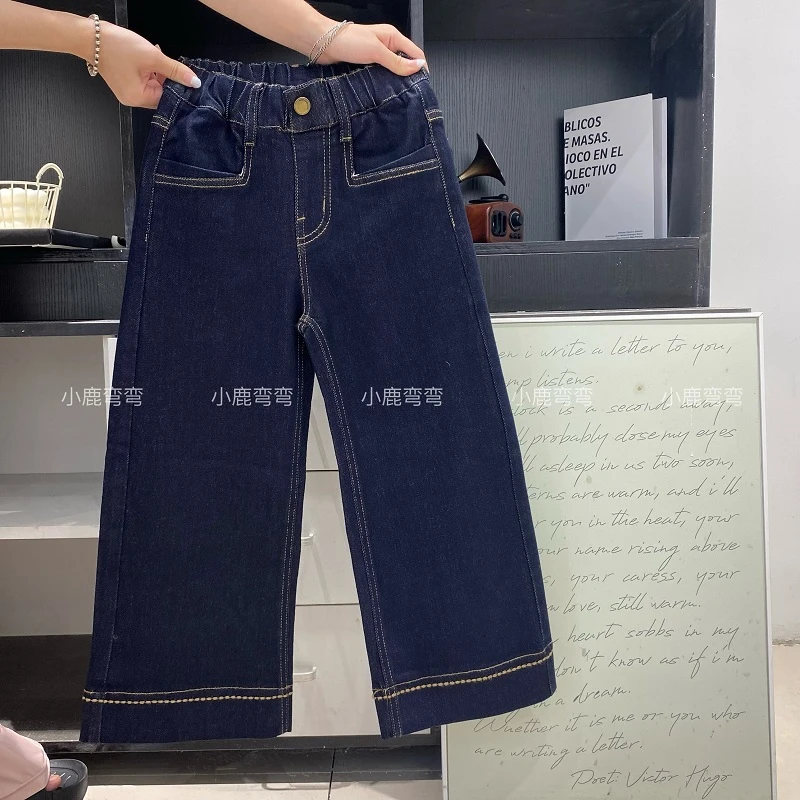 Q241春季女童新款洋气阔腿牛仔长裤