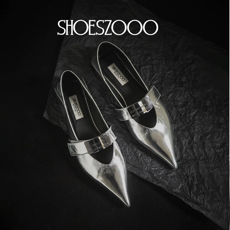 SHOESZOOO法式尖头单鞋女2024秋季新款浅口粗跟一字扣带玛丽珍鞋