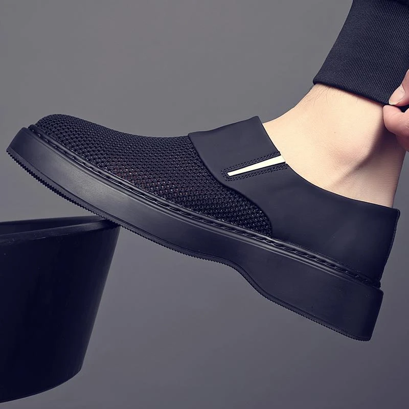 路易圣戈希夏季一脚蹬懒人男鞋商务休闲网面鞋子厚底耐磨透气网鞋