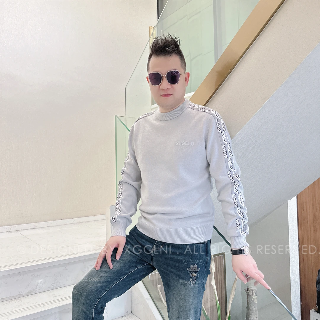 冬季款GF两侧多个立体GF字毛衣高端轻奢休闲保暖男士长袖羊毛衫