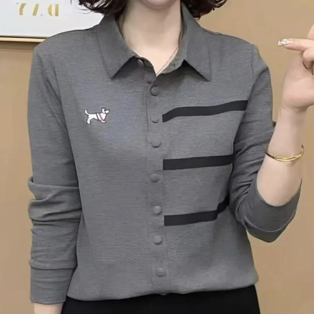 2025春秋气质显瘦常规款薄款常规修身型女装极简风POLO领上衣