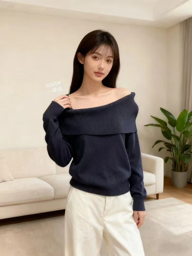 白色一字肩针织衫毛衣打底衫女内搭毛衣女衫秋冬显瘦气质长袖网红