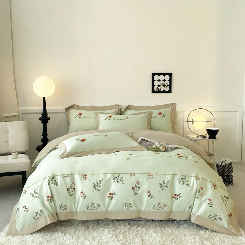 2025新款全棉刺绣四件套床上用品系列轻奢床单大学宿舍床品刺绣