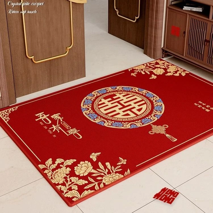 结婚门垫红色硅藻泥玄关入户防滑吸水地垫家用喜庆好打理客厅地垫