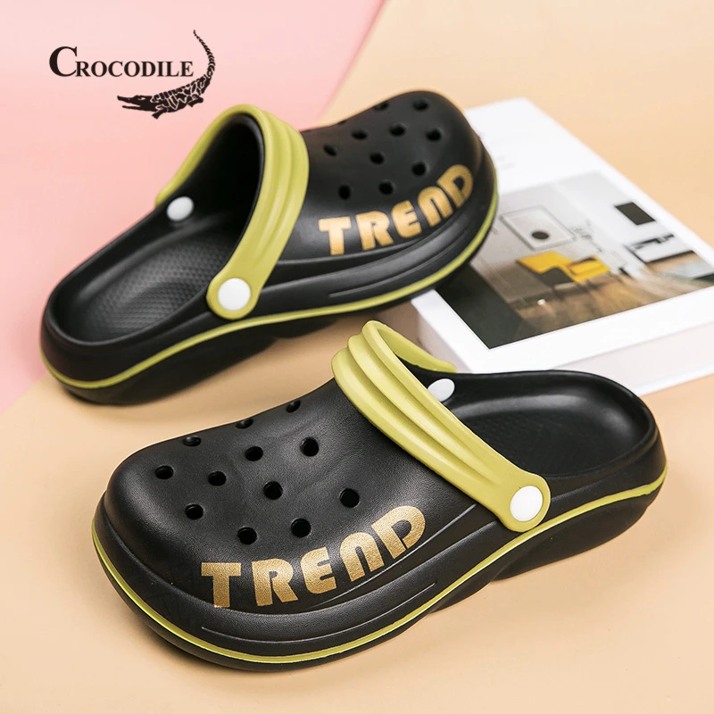 鳄鱼恤包头拖鞋女夏季户外厚底踩屎感防滑洞洞鞋女生增高沙滩凉鞋