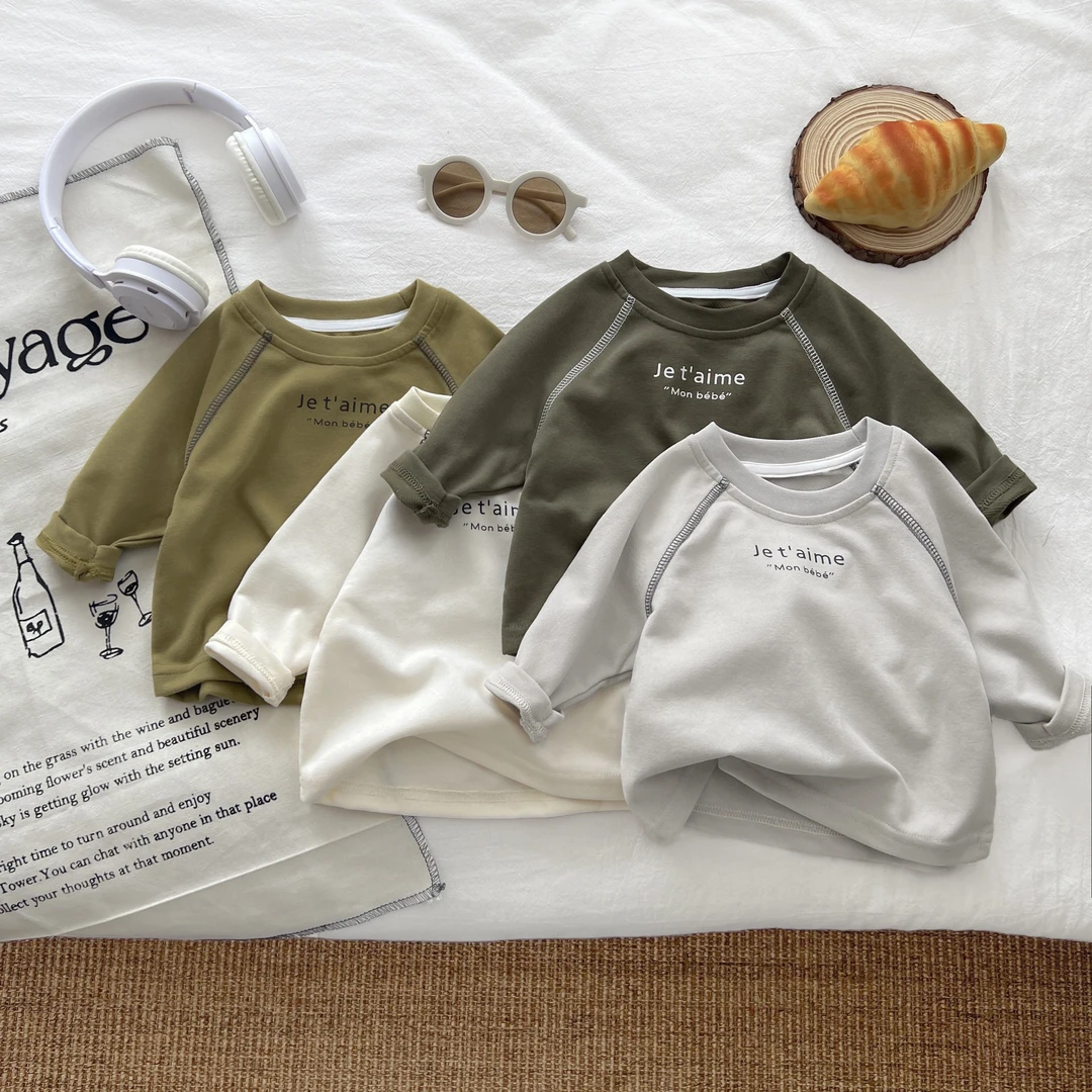 儿童春秋长袖T恤男女宝宝字母百搭上衣百搭打底衫
