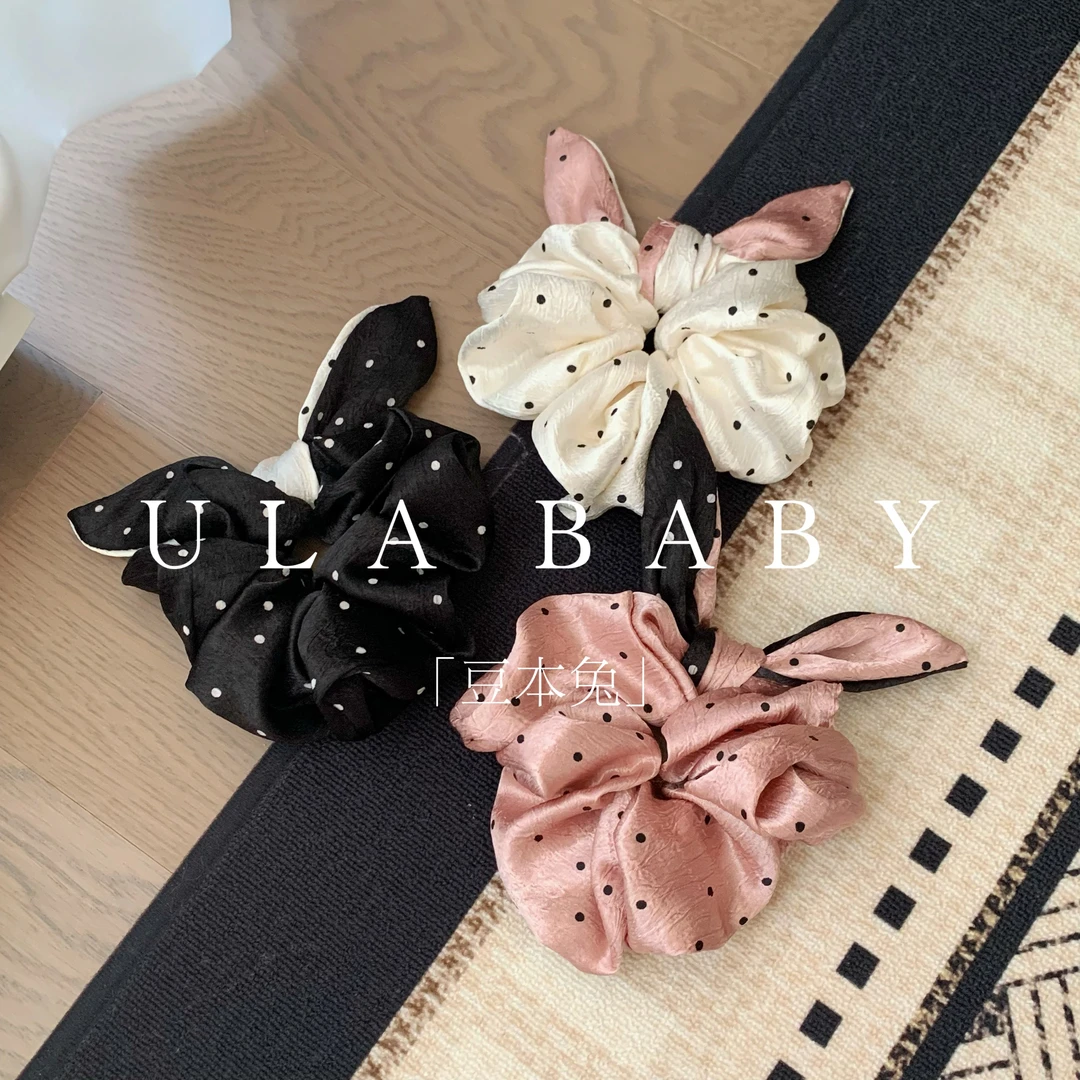 【喜儿ula】7-5-13「豆本兔」时尚甜酷兔耳波点褶皱大肠发圈