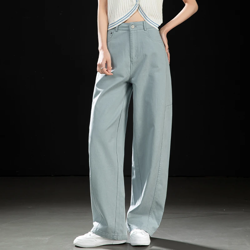 莫兰迪莱赛尔牛仔裤2025春夏季新品宽松高腰显瘦弯刀裤垂感直筒裤