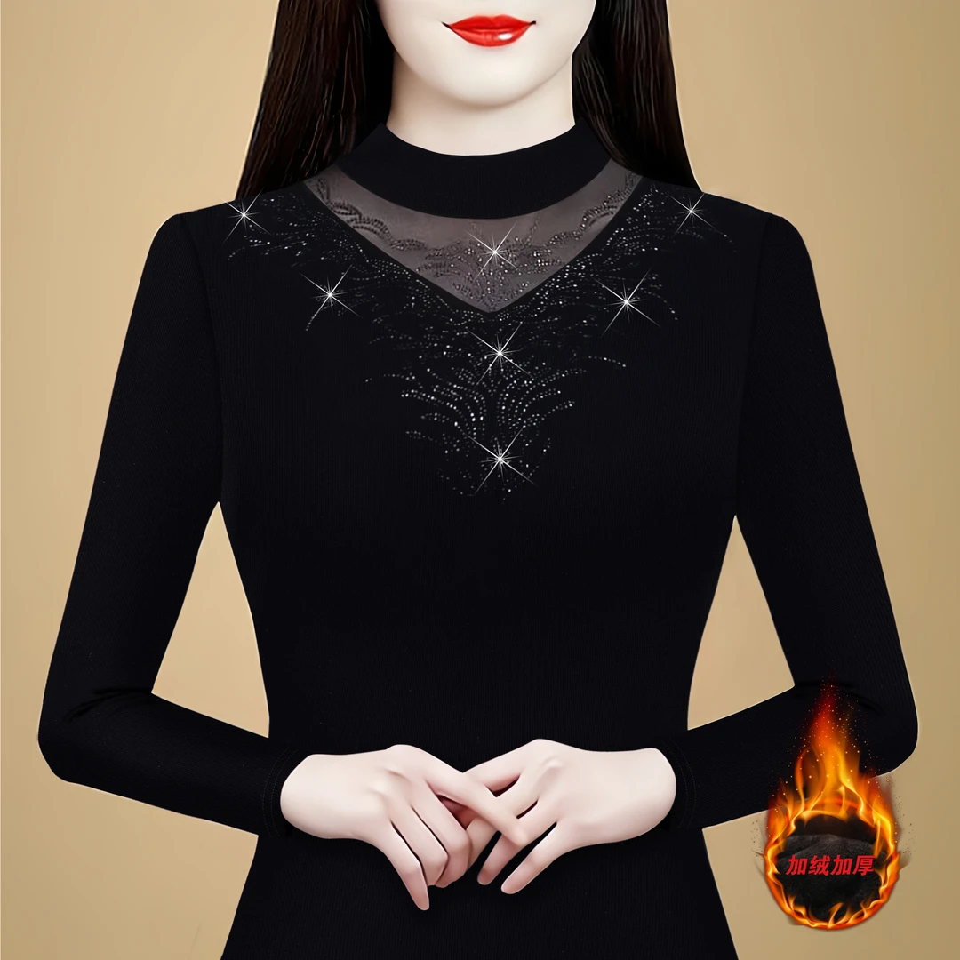 时尚妈妈圆领套头长袖T恤春装新款洋气减龄打底衫中老年百搭上衣