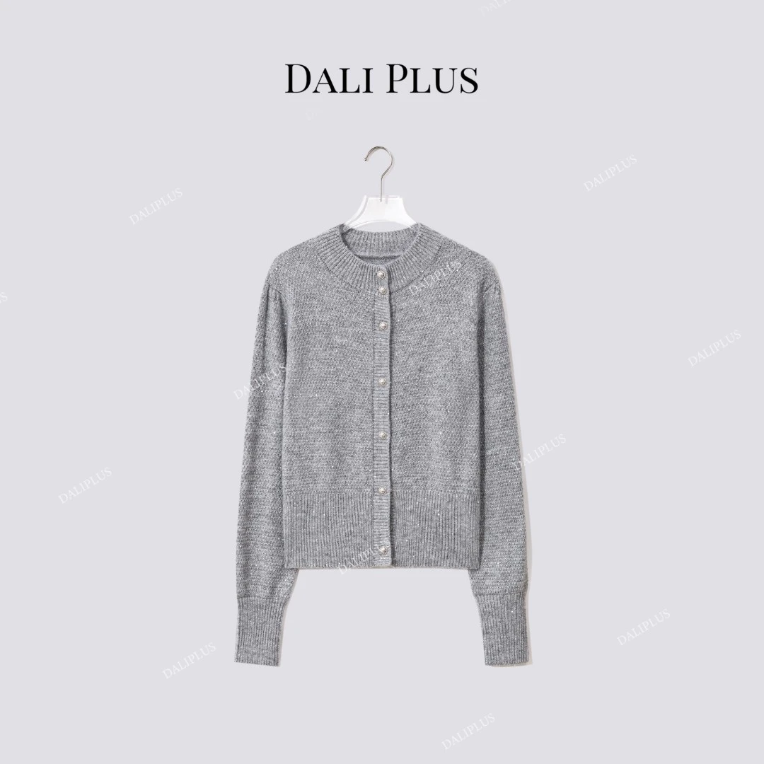 DALI PLUS“灰星空毛衣”立领百搭针织开衫-D5ST1374