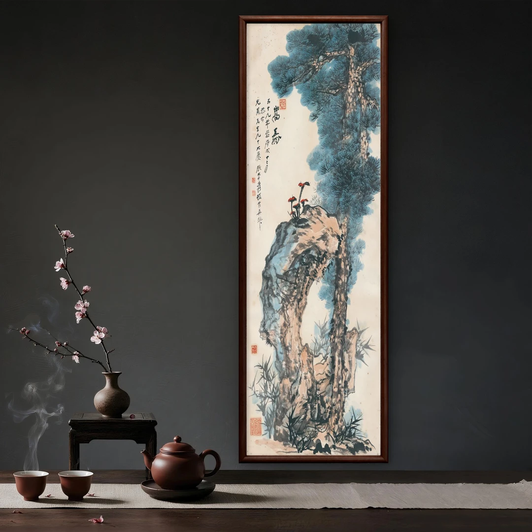 9692 -40*120迎客松装饰画实木玄关书房茶室客厅挂画