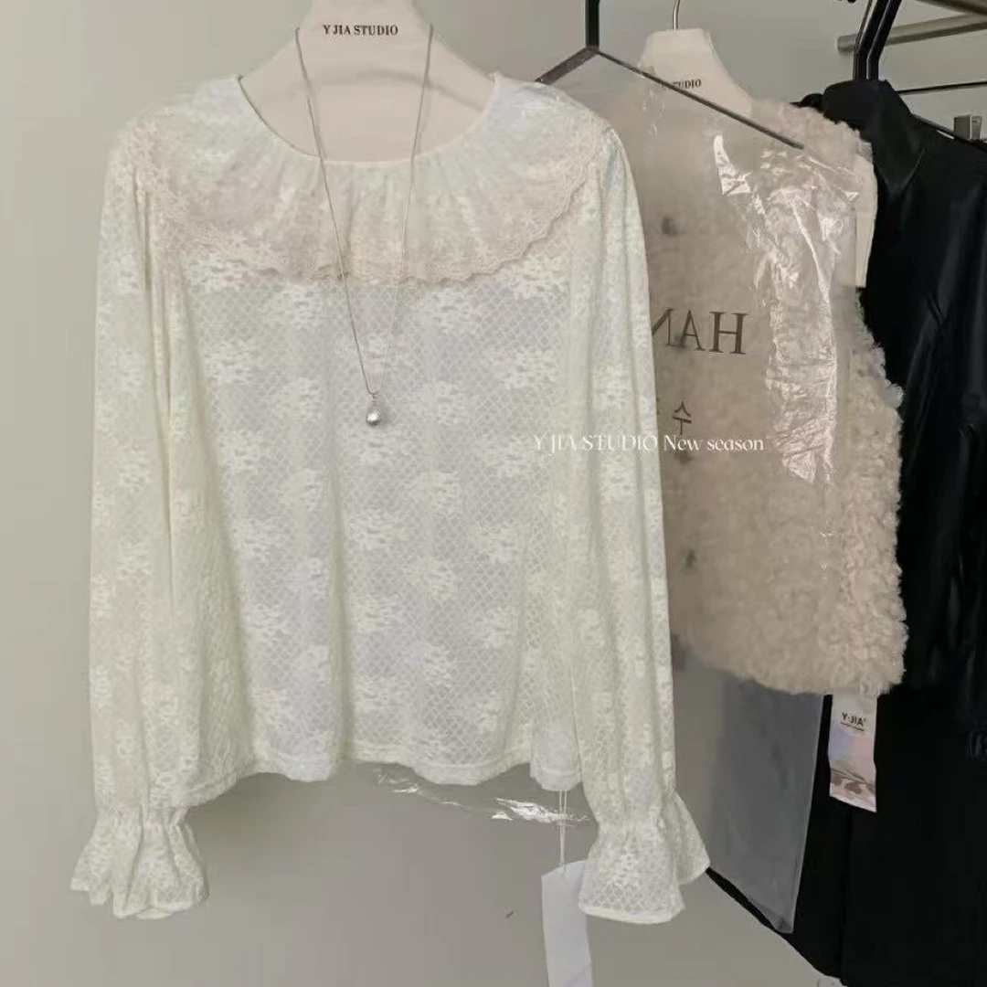 【海南肉丝】8770韩版蕾丝花边叠穿内搭上衣