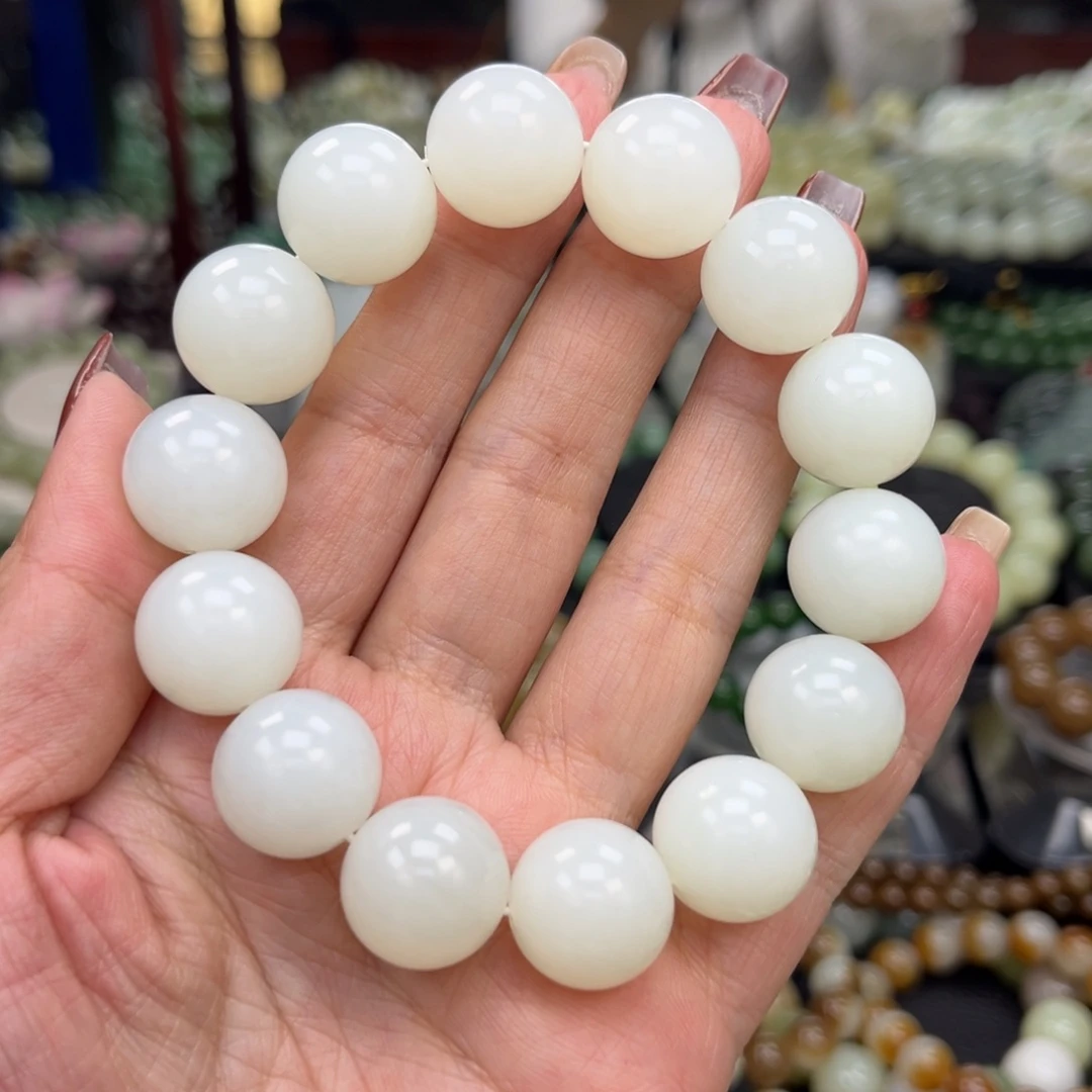 和田玉手串未镶嵌和田玉新疆且末金山白卡16