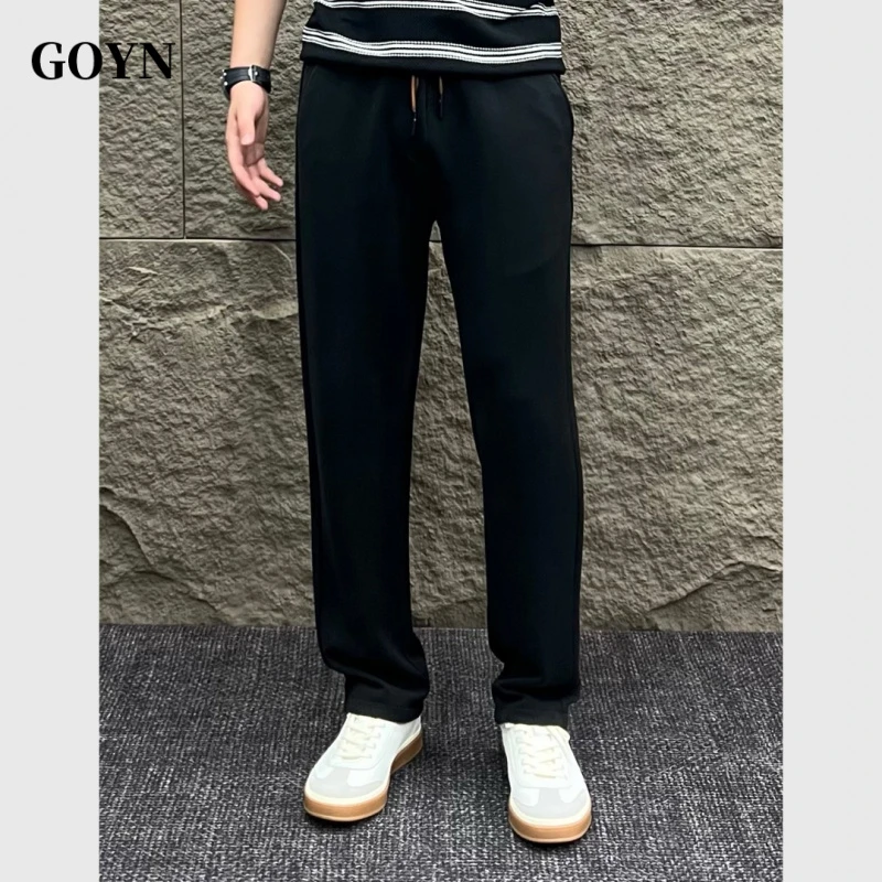 GOYN2025秋季高级感时尚垂感男士直筒宽松运动男装轻奢面膜休闲裤