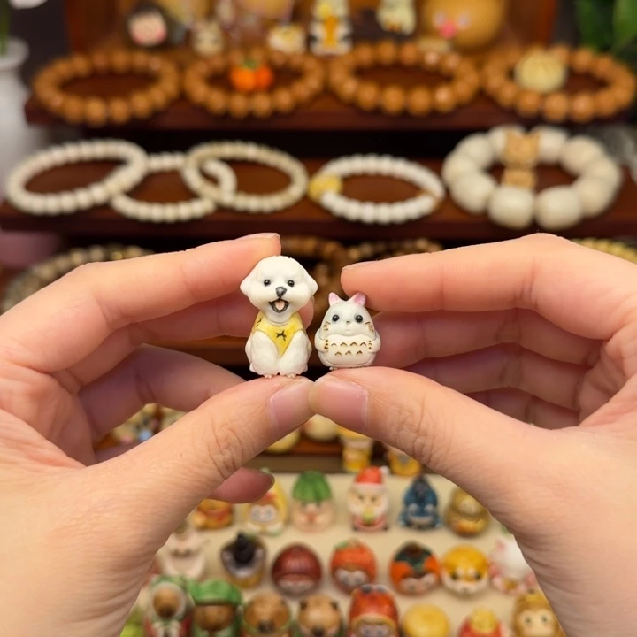 猴头核桃吊坠根付小狗龙猫