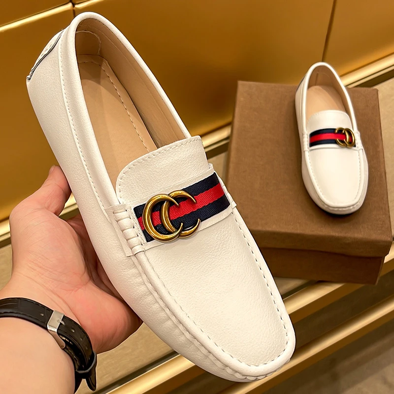 法尔利格夏冬真皮豆豆鞋男金属扣方头高端懒人一脚蹬休闲皮鞋