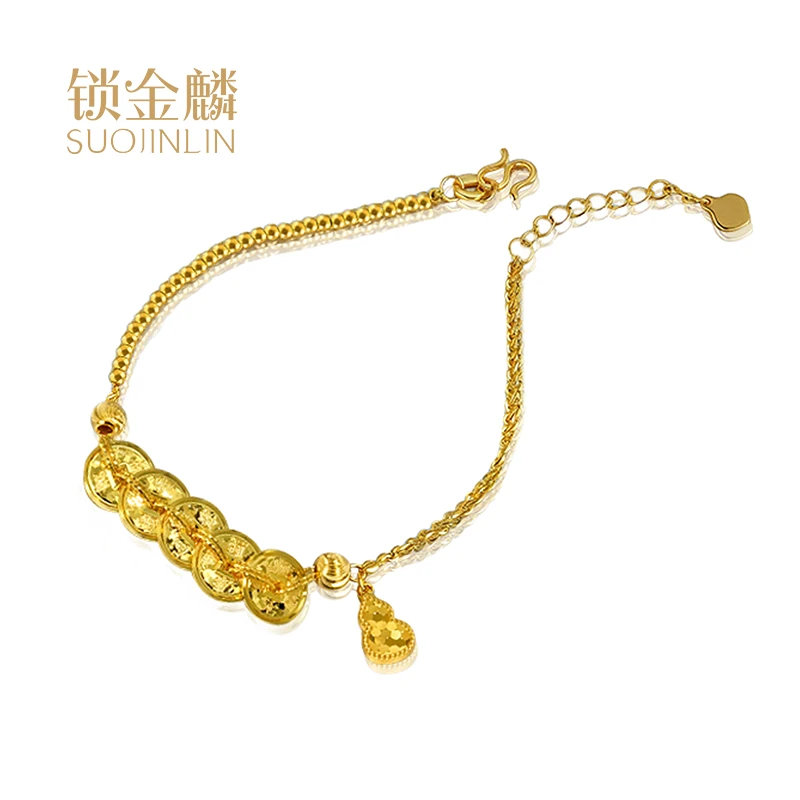 足金999五帝钱币葫芦蹦迪珠手链黄金手链女福禄金手串送女友礼物