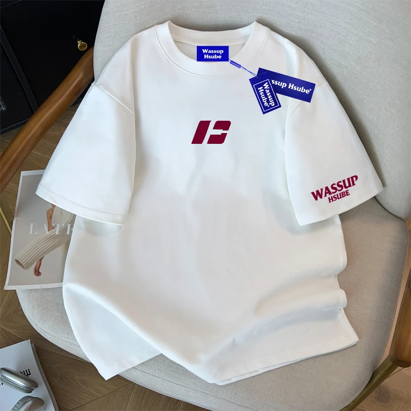 WASSUP HSUBE设计感字母印花纯棉短袖T恤男夏季美式宽松圆领上衣
