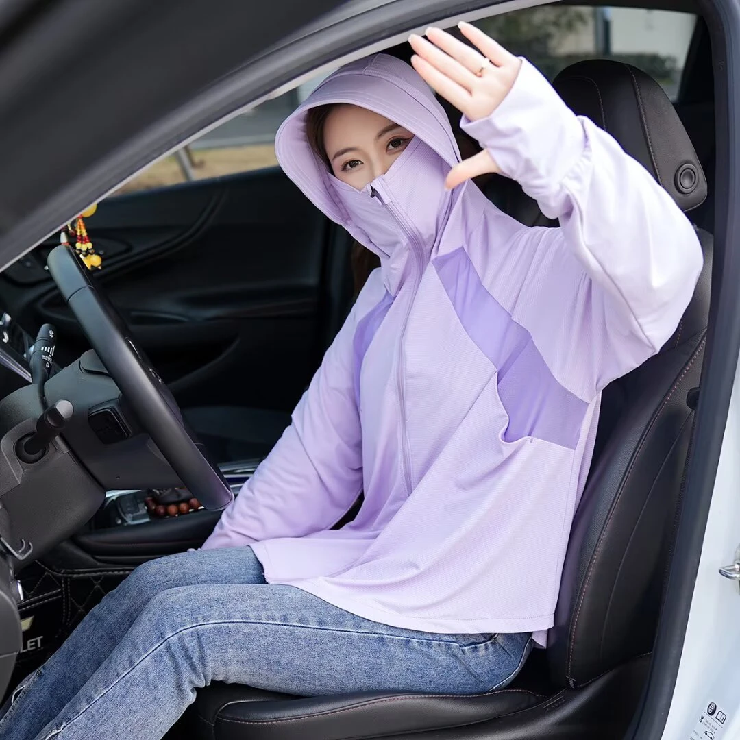 出游大码防晒衣女200斤夏季网纱斗篷式透气宽松连帽防紫外线外套