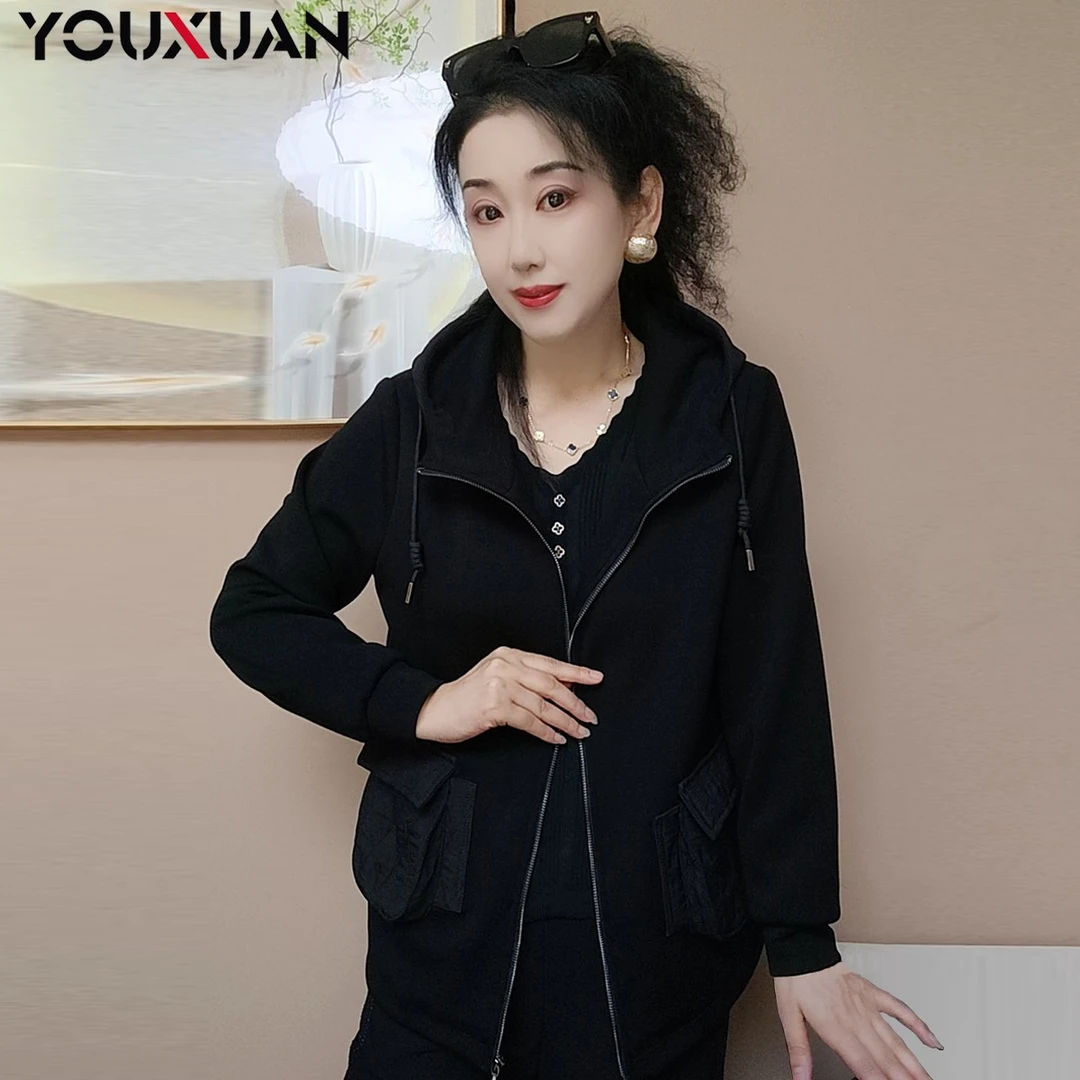 新品秋冬百搭韩版时尚休闲宽松长袖女士连帽外套58002