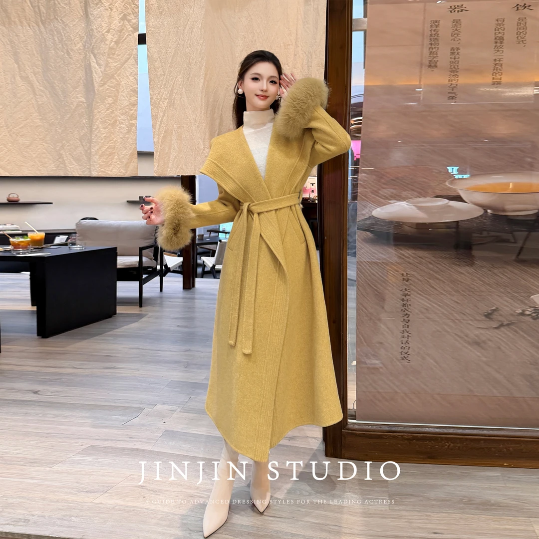 MD进进原创【冬日浪漫】2025冬季款休闲时尚百搭系带羊毛大衣外套